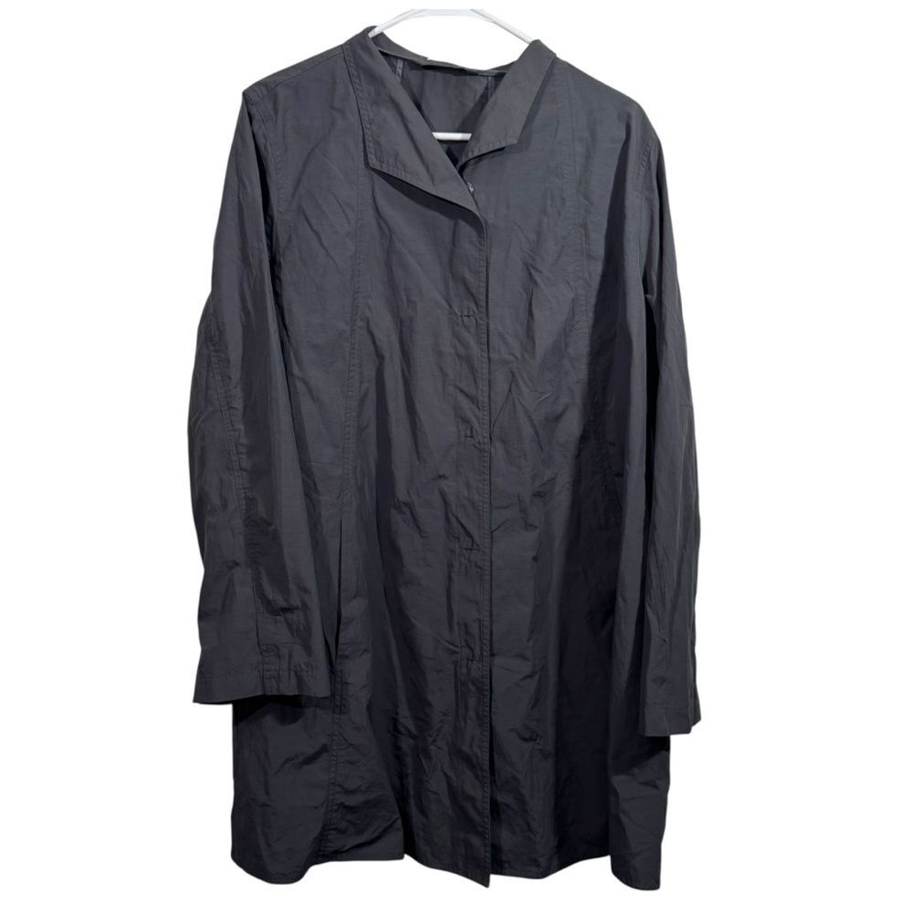 Eileen Fisher Charcoal Grey Tunic Length Rain Jacket